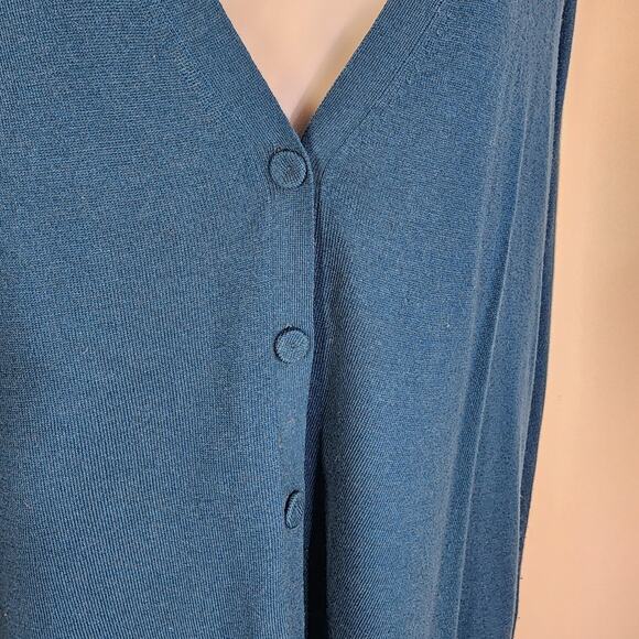 J. Jill Women’s Cardigan Sweater Large Wool Blend Teal V Neck Three Button Knit - Picture 6 of 10